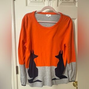 Crown & Ivy Orange and Gray Sweater with Fox Motif